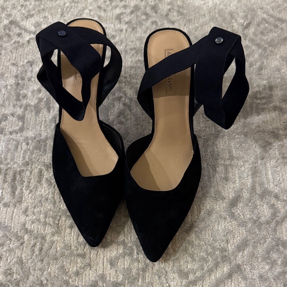 ANTONIO MELANI Black Pointed-Toe Ankle Wrap Heels